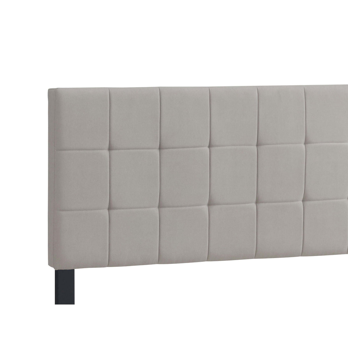 Destiny Eastern King Panel Bed beige upholstered headboard with tufting and black legs on Tampa Home & Garden Store