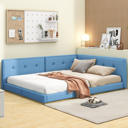 HouseOfZazla modern blue upholstered platform bed with tufted sides, USB ports and LED belt on Tampa Home & Garden Store