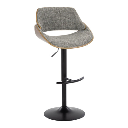 HouseOfZazla Mid-Century Modern adjustable bar stool in dark gray speckled fabric with rounded T-footrest on black pedestal on Tampa Home & Garden Store