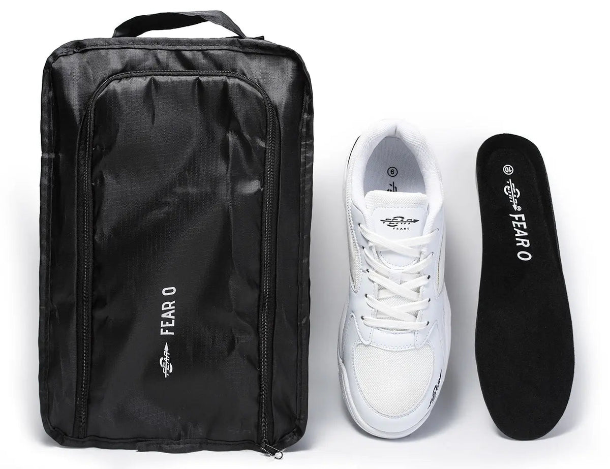 Fear0 NJ men's white walking shoes by Mercantile Mountain with travel bag and insole on Tampa Home & Garden Store