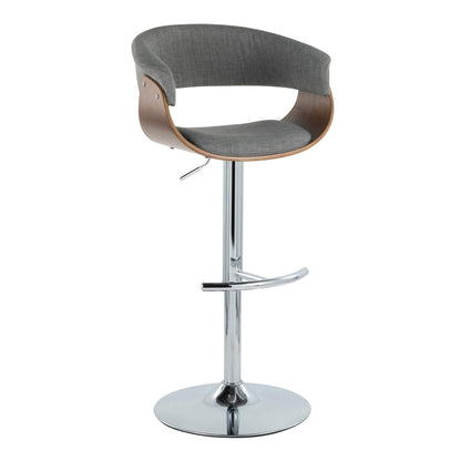 Mid Century Modern adjustable swivel barstool in gray fabric with wood shell and chrome pedestal on Tampa Home & Garden Store