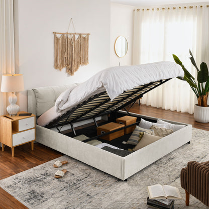 Storage hydraulic platform bed with integrated headboard in gray fabric by HouseOfZazla on Tampa Home & Garden Store