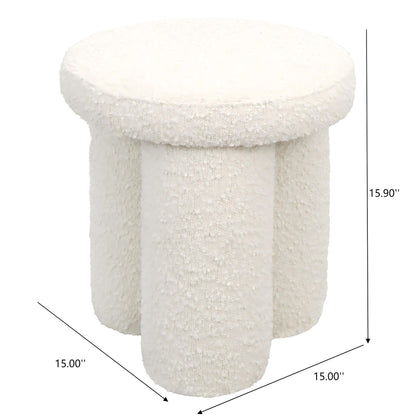 Wesley Ivory Sherpa Upholstered Accent Stool by HouseOfZazla, plush ivory fabric on Tampa Home & Garden Store