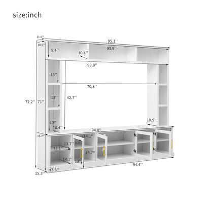 All-In-One Entertainment Center with tempered glass doors by HouseOfZazla white or black 94.4in wide on Tampa Home & Garden Store