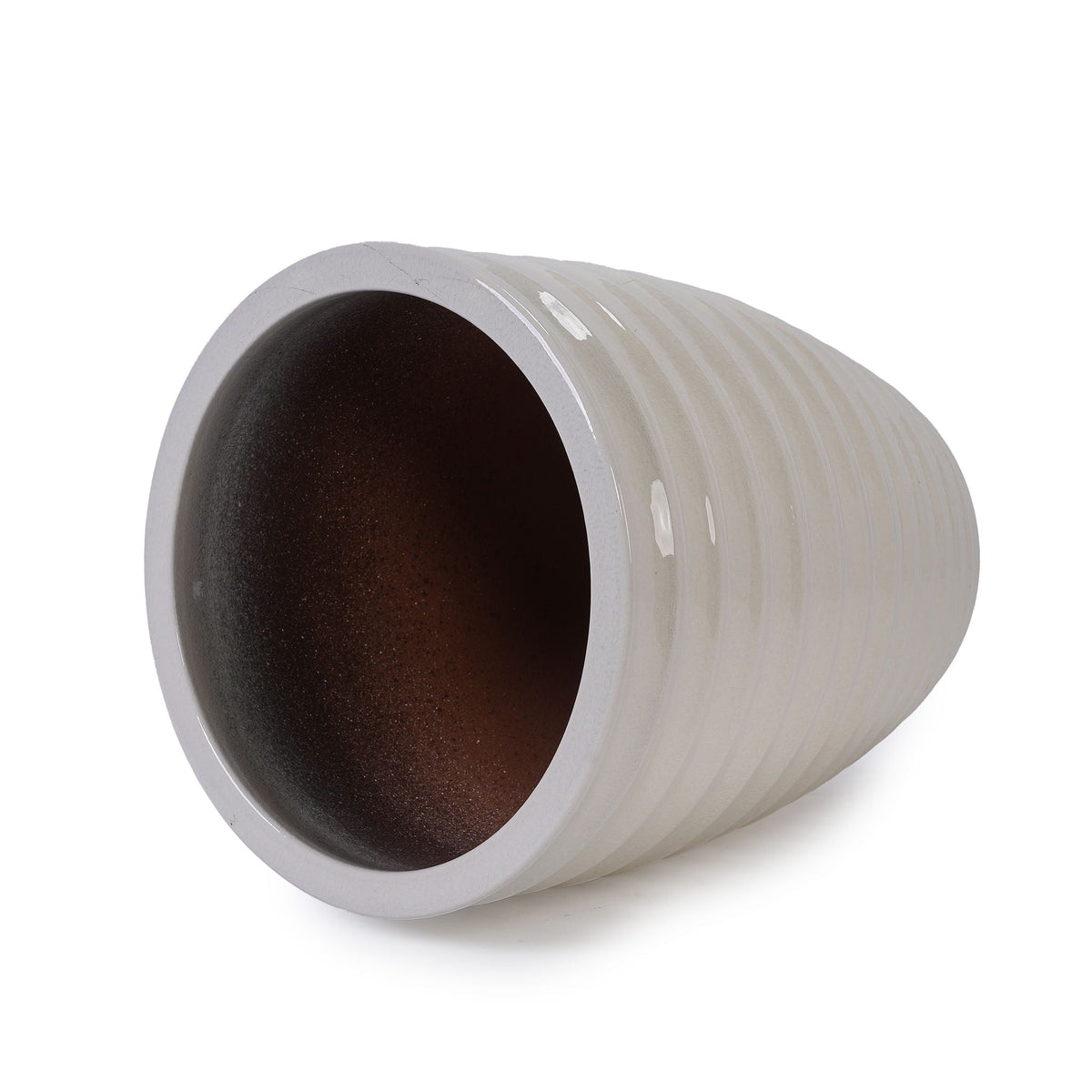 Flowerpot planter by HouseOfZazla, white ribbed ceramic pot for patio and windowsill on Tampa Home & Garden Store