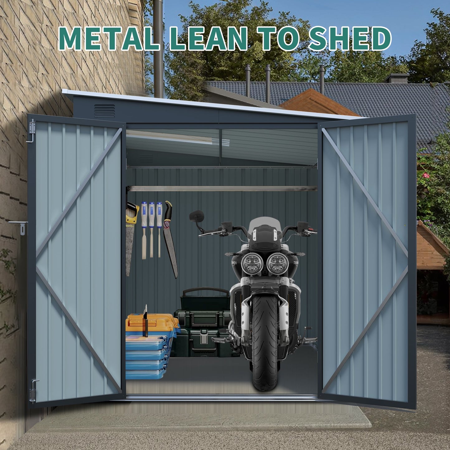 6x8ft Galvanized Steel Shed for Yard and Garden