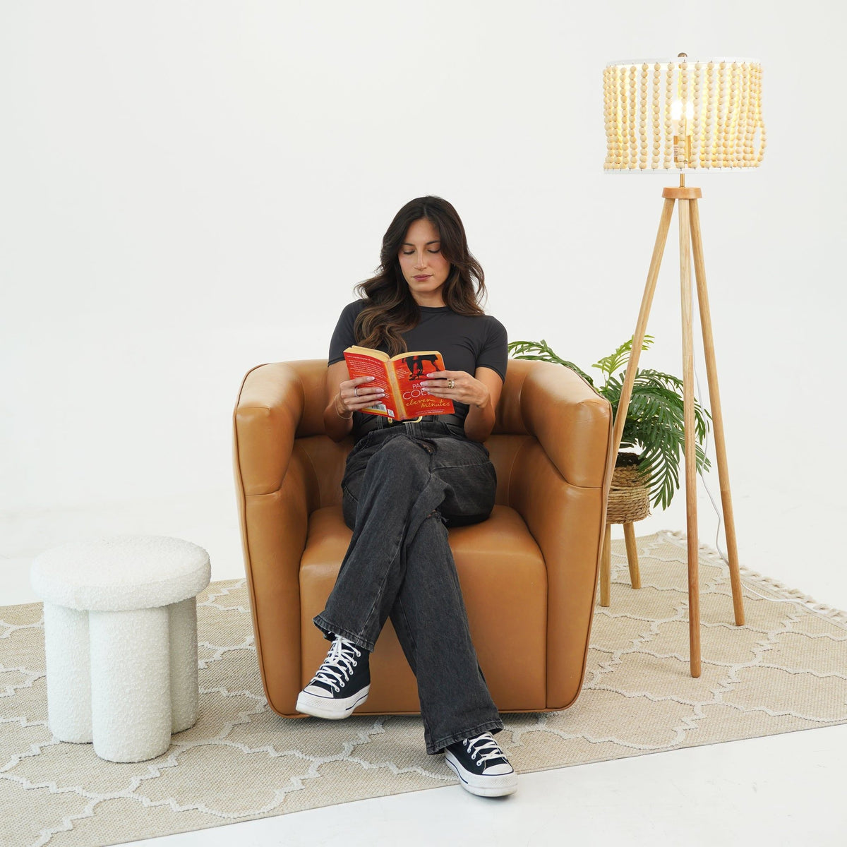 Tan genuine leather swivel chair with adjustable headrest by HouseOfZazla, modern armchair on Tampa Home & Garden Store