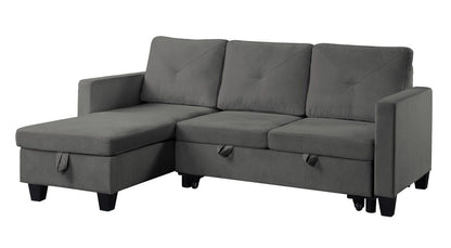 Nova reversible sleeper sectional sofa with storage chaise in gray fabric, storage drawers on Tampa Home & Garden Store