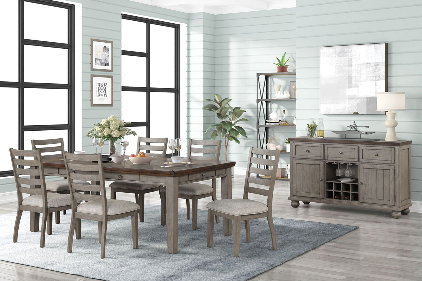 Side Dining Chair with Ladder Back Set of 2 Gray