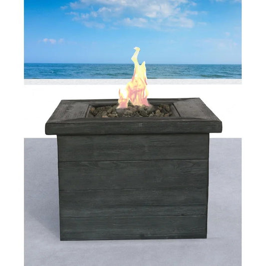 Charcoal fibre reinforced fire pit table by HouseOfZazla with lava rocks and flame on Tampa Home & Garden Store