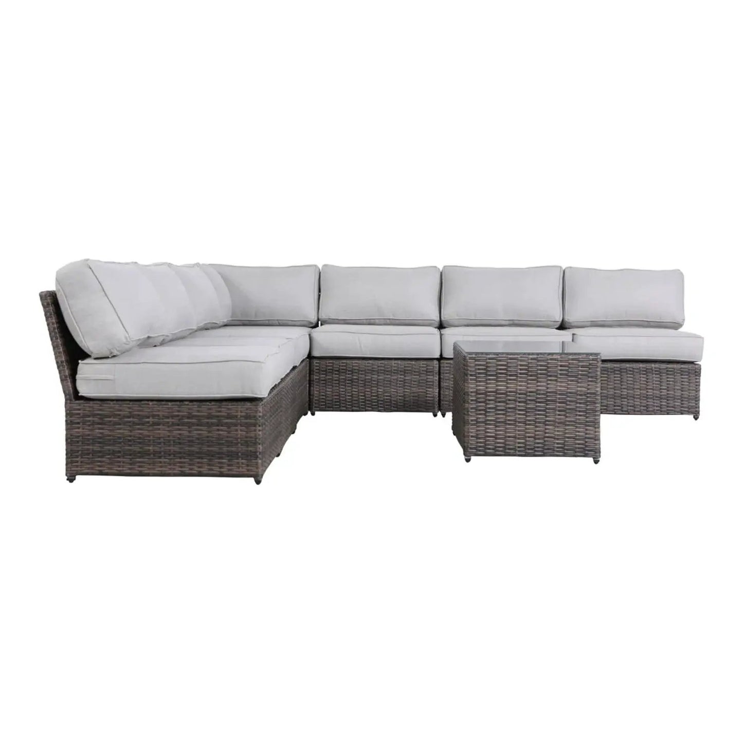 Comfortable 2 Piece Rattan Sectional Set with Cushions, brown wicker frame, gray cushions on Tampa Home & Garden Store