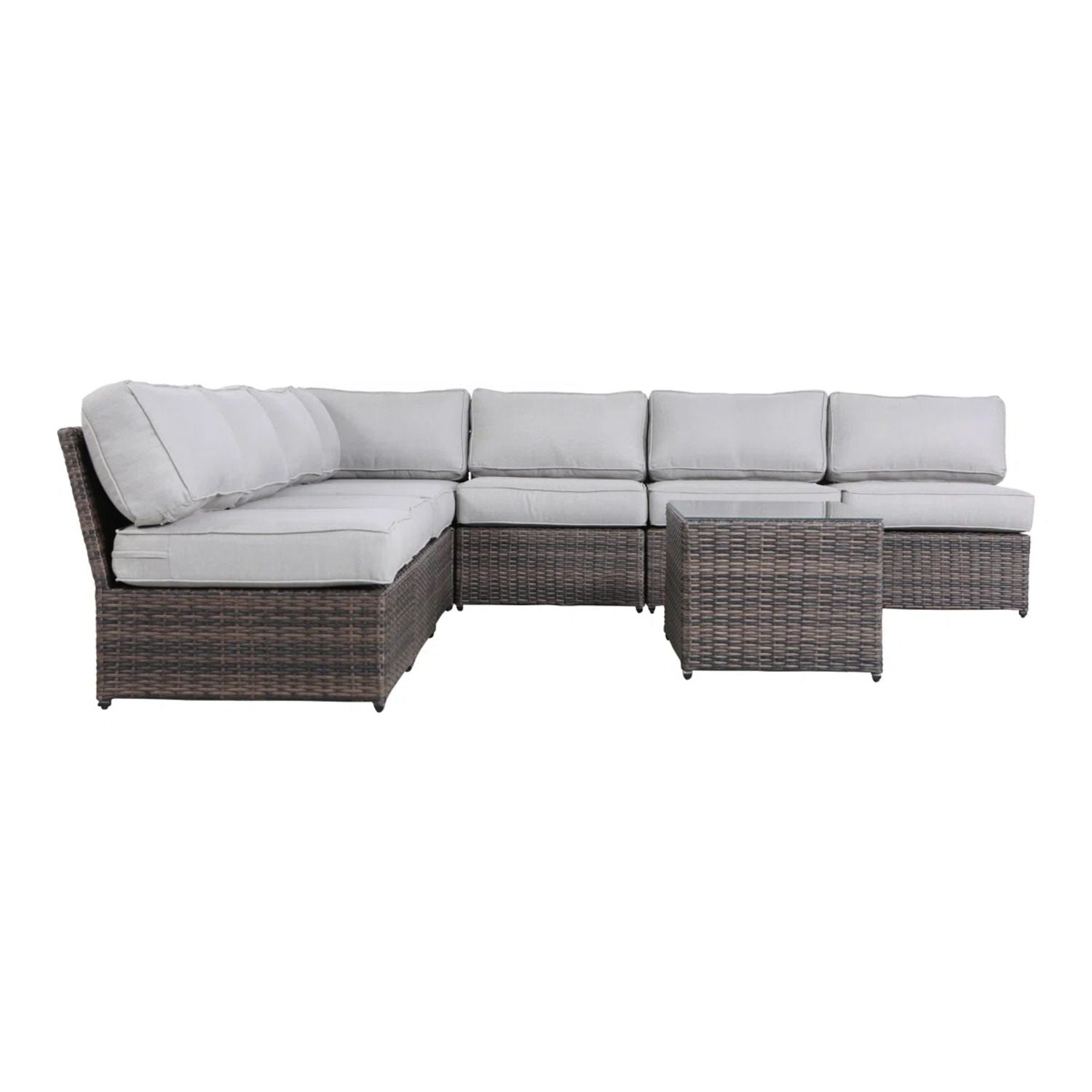 Comfortable 2 Piece Rattan Sectional Set with Cushions, brown wicker frame, gray cushions on Tampa Home & Garden Store