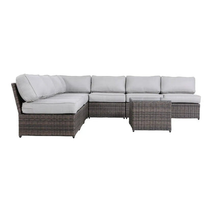 Comfortable 2 Piece Rattan Sectional Set with Cushions, brown wicker frame, gray cushions on Tampa Home & Garden Store