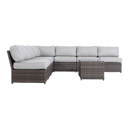 2-Piece Comfortable Modern Patio Rattan Sectional Set with Cushions in dark brown wicker and light gray on Tampa Home & Garden Store