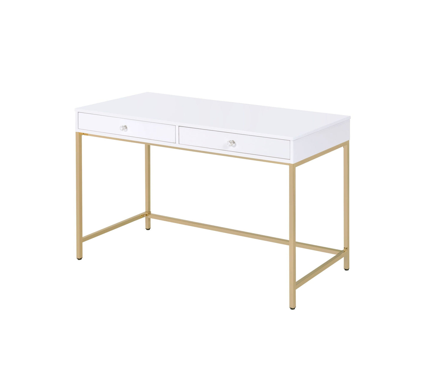 Ottey high-gloss white writing desk with 2 drawers, gold metal legs HouseOfZazla on Tampa Home & Garden Store
