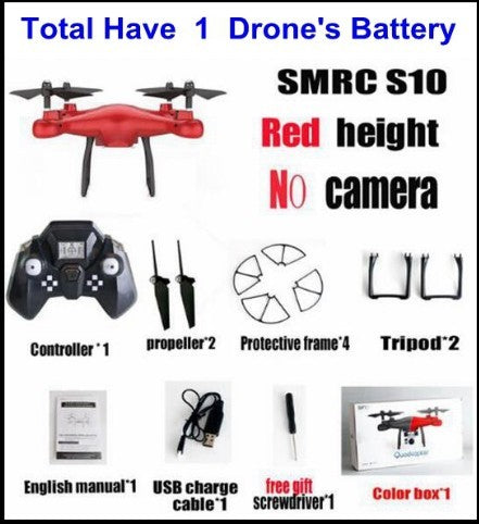 SMRC S10 red quadcopter drone with controller and 2 tripods, manual, USB cable, color box on Tampa Home & Garden Store