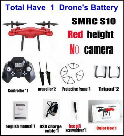 SMRC S10 red quadcopter drone with controller and 2 tripods, manual, USB cable, color box on Tampa Home & Garden Store