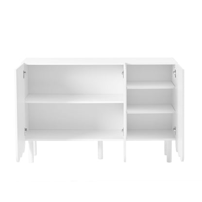 ON-TRANS Cream Style Shoe Cabinet with 5 Adjustable Solid Wood Legs, Large Storage Cabinet with Wave Doors, White