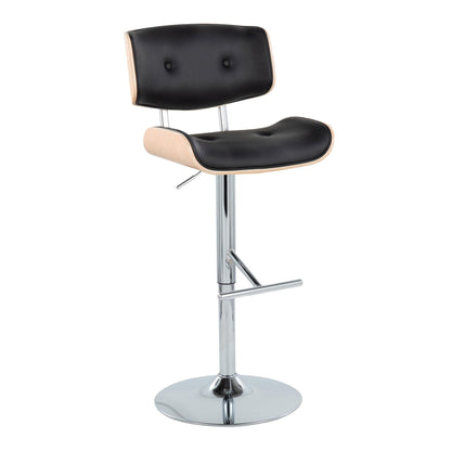 HouseOfZazla adjustable barstool black upholstery, light wood edges, chrome base and T-footrest on Tampa Home & Garden Store