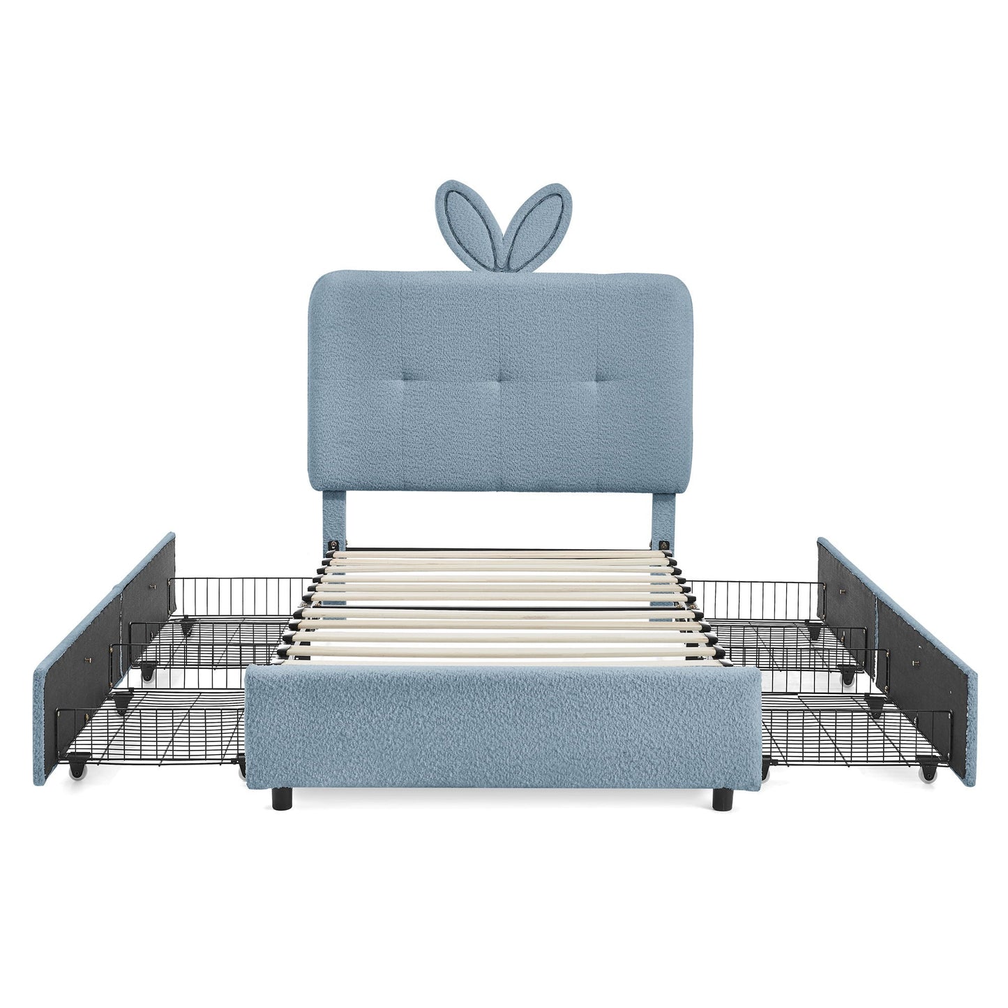 Upholstered Bed with Rabbit Ear and Led Drawers