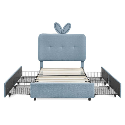 Upholstered Bed with Rabbit Ear and Led Drawers