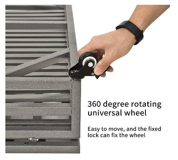 Heavy Duty Dog Crate Lockable Wheel, 360-degree rotating universal wheel on gray cage with clamp on Tampa Home & Garden Store