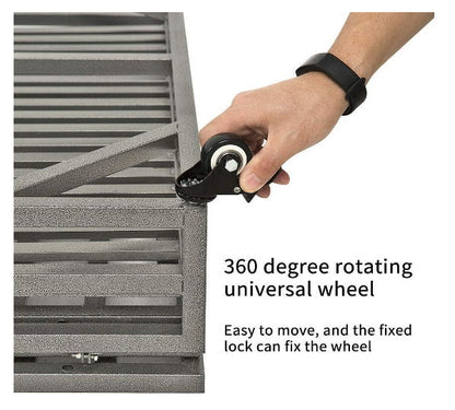 Heavy Duty Dog Crate Lockable Wheel, 360-degree rotating universal wheel on gray cage with clamp on Tampa Home & Garden Store