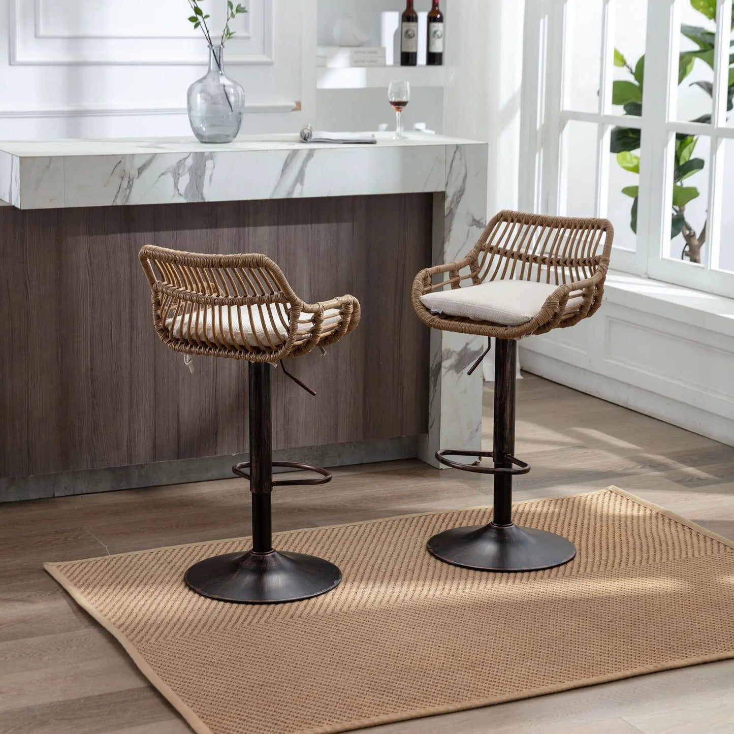 Modern Swivel Bar Stools with Footrest Set of 2