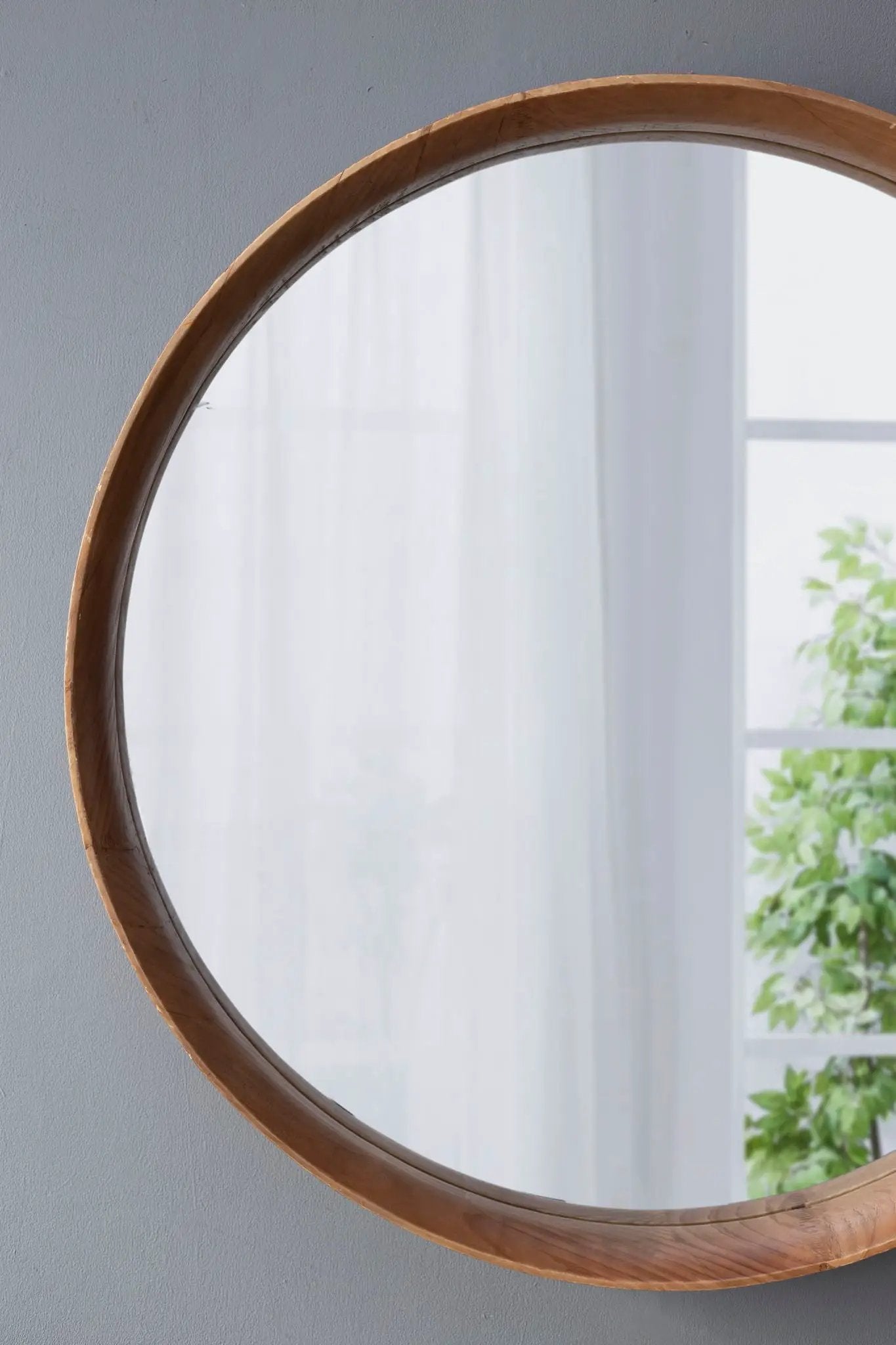 Round Wood Mirror Wall Mounted Home Decor