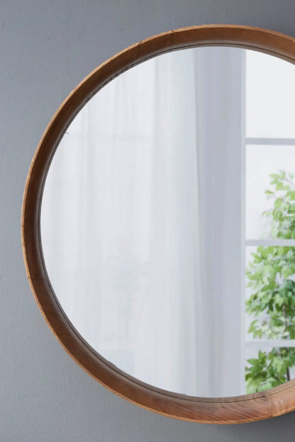Round Wood Mirror Wall Mounted Home Decor