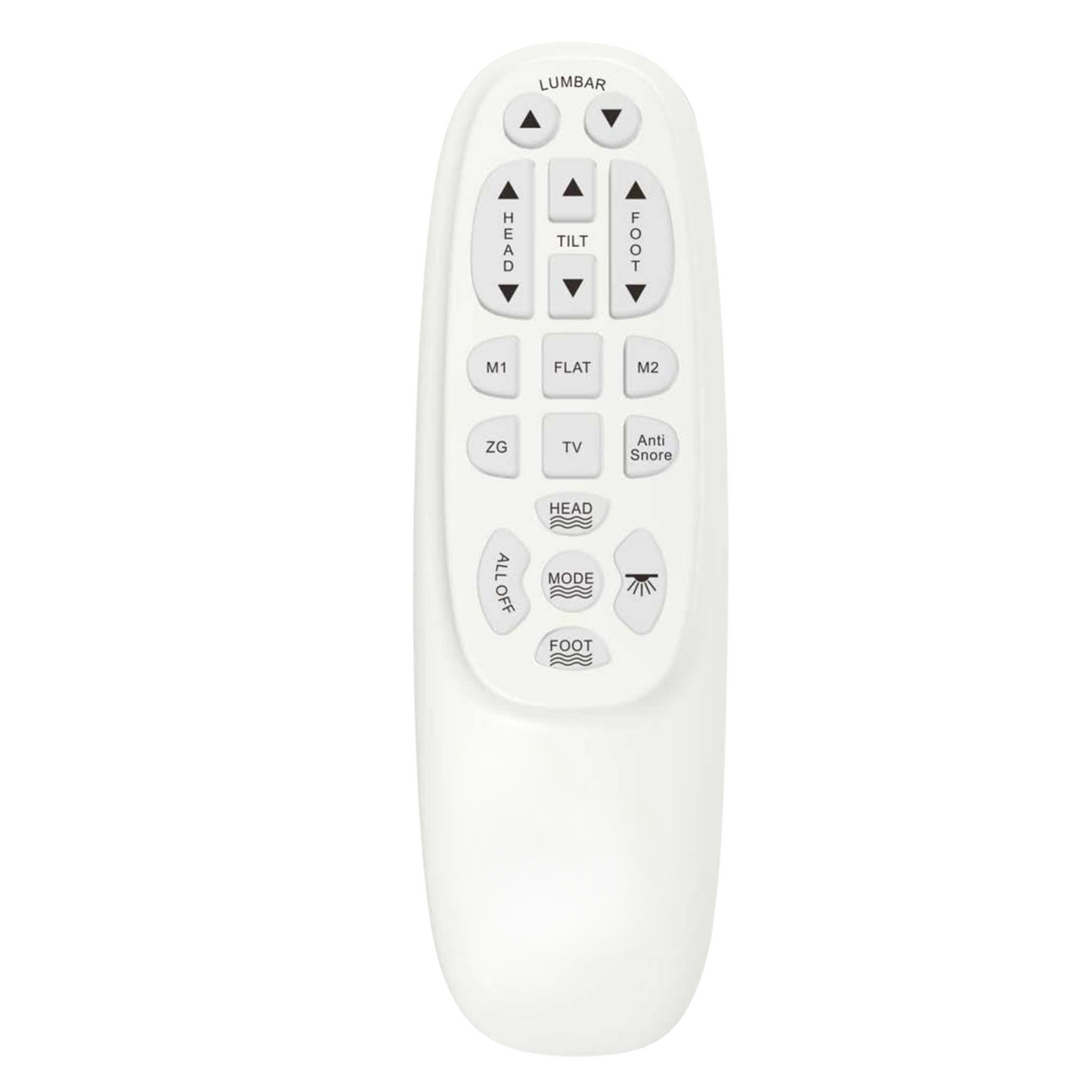 White remote for Queen HouseOfZazla adjustable bed base with head tilt, lumbar adjustment on Tampa Home & Garden Store