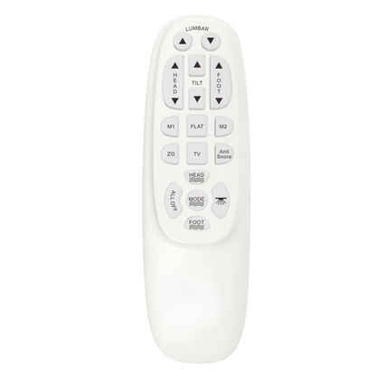 White remote for Queen HouseOfZazla adjustable bed base with head tilt, lumbar adjustment on Tampa Home & Garden Store