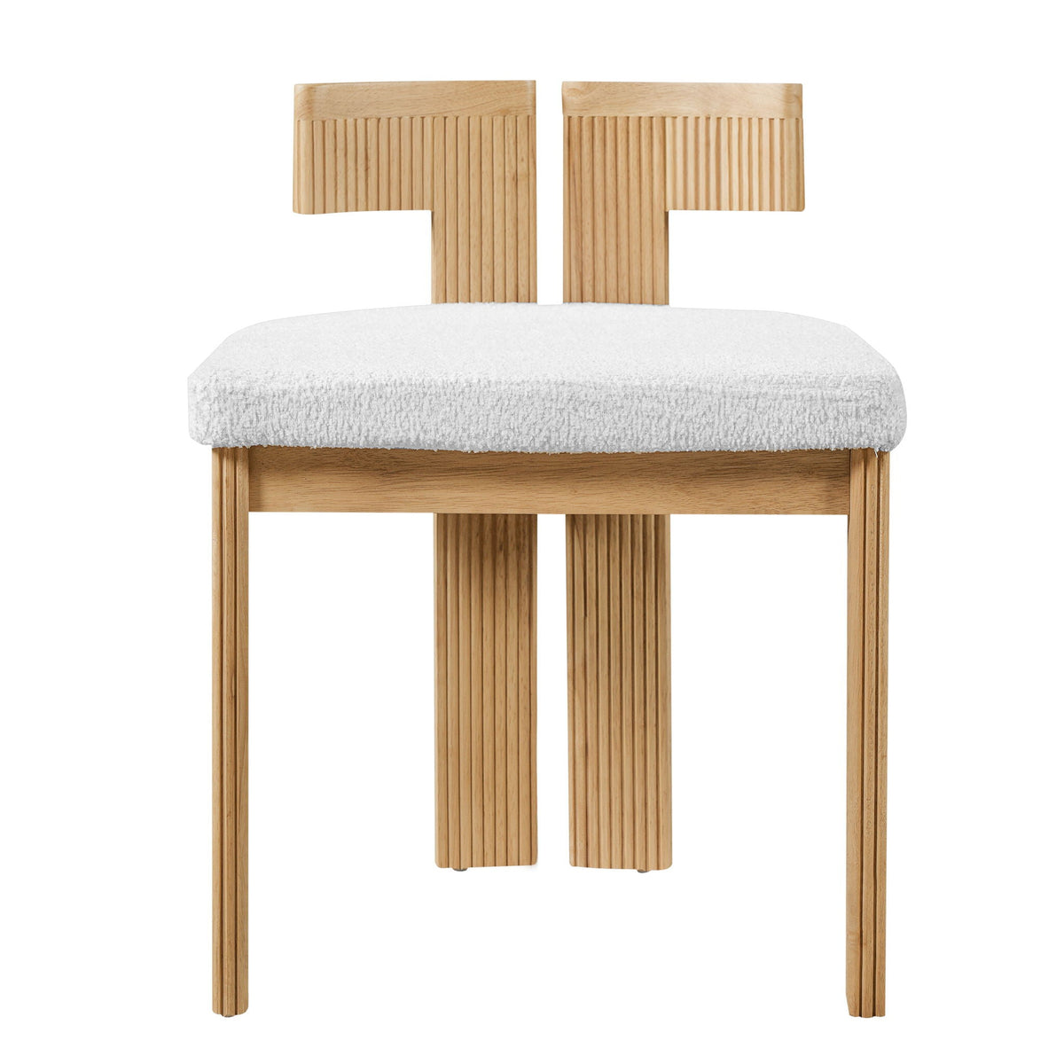 Set of 2 indoor boucle upholstered dining chairs with slatted backrests and rubber wood frames on Tampa Home & Garden Store