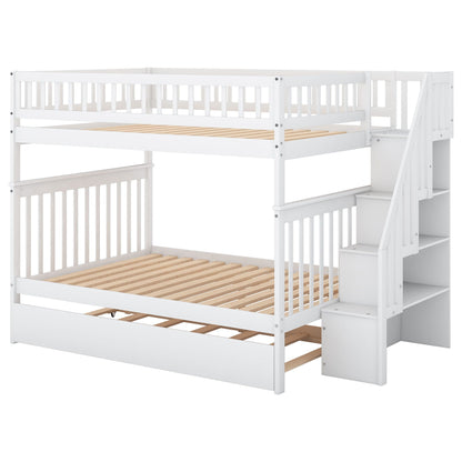 HouseOfZazla white bunk bed with staircase, upper bunk guard rails, lower bunk with slatted base on Tampa Home & Garden Store