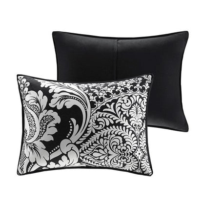 7 Piece Cotton Printed Comforter Set with two pillows: damask pattern and black pillow on Tampa Home & Garden Store