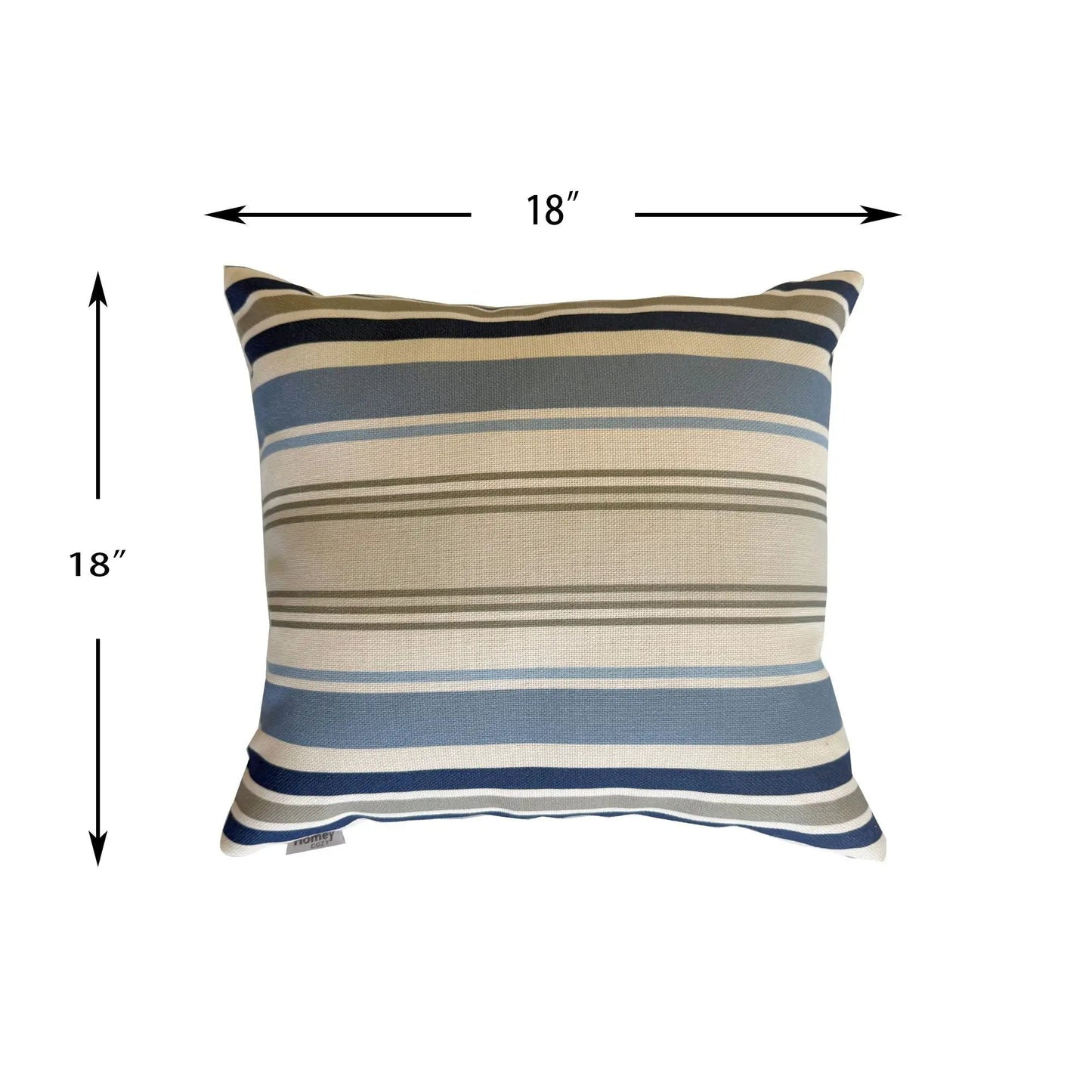 Outdoor pillows set of 2 by Unique Piece Furniture, striped beige blue gray, 18in wide on Tampa Home & Garden Store