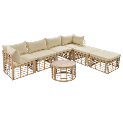 7-piece outdoor all-weather rattan sectional sofa set with beige cushions on Tampa Home & Garden Store