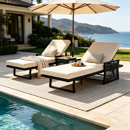 Black Iron Chaise Lounge And A Cream Cushion Set