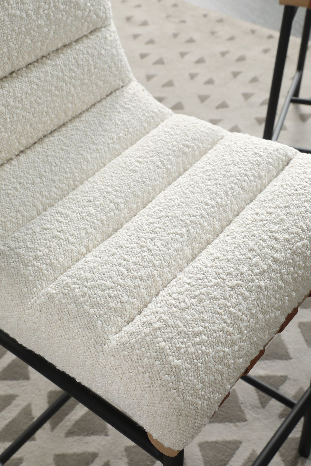 Lahni Boucle Counter Height Chair cream boucle fabric with black metal legs HouseOfZazla on Tampa Home & Garden Store