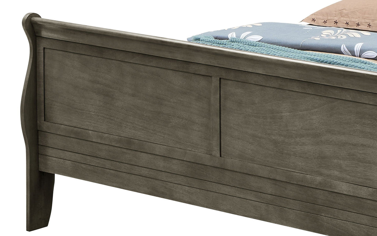 Panel Sleigh Bed gray wood finish with paneled sides on bed frame on Tampa Home & Garden Store