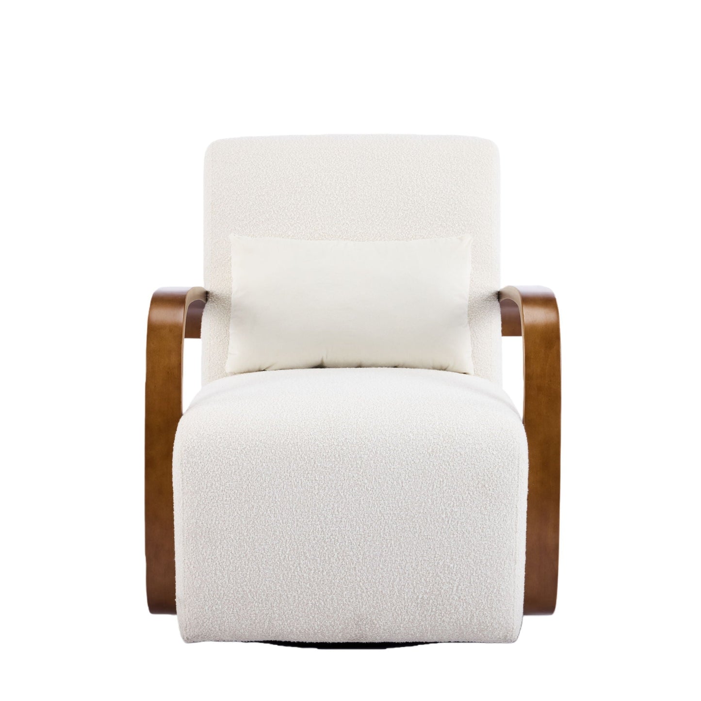 360° Swivel Accent Chair beige upholstery with wooden curved arms by HouseOfZazla on Tampa Home & Garden Store