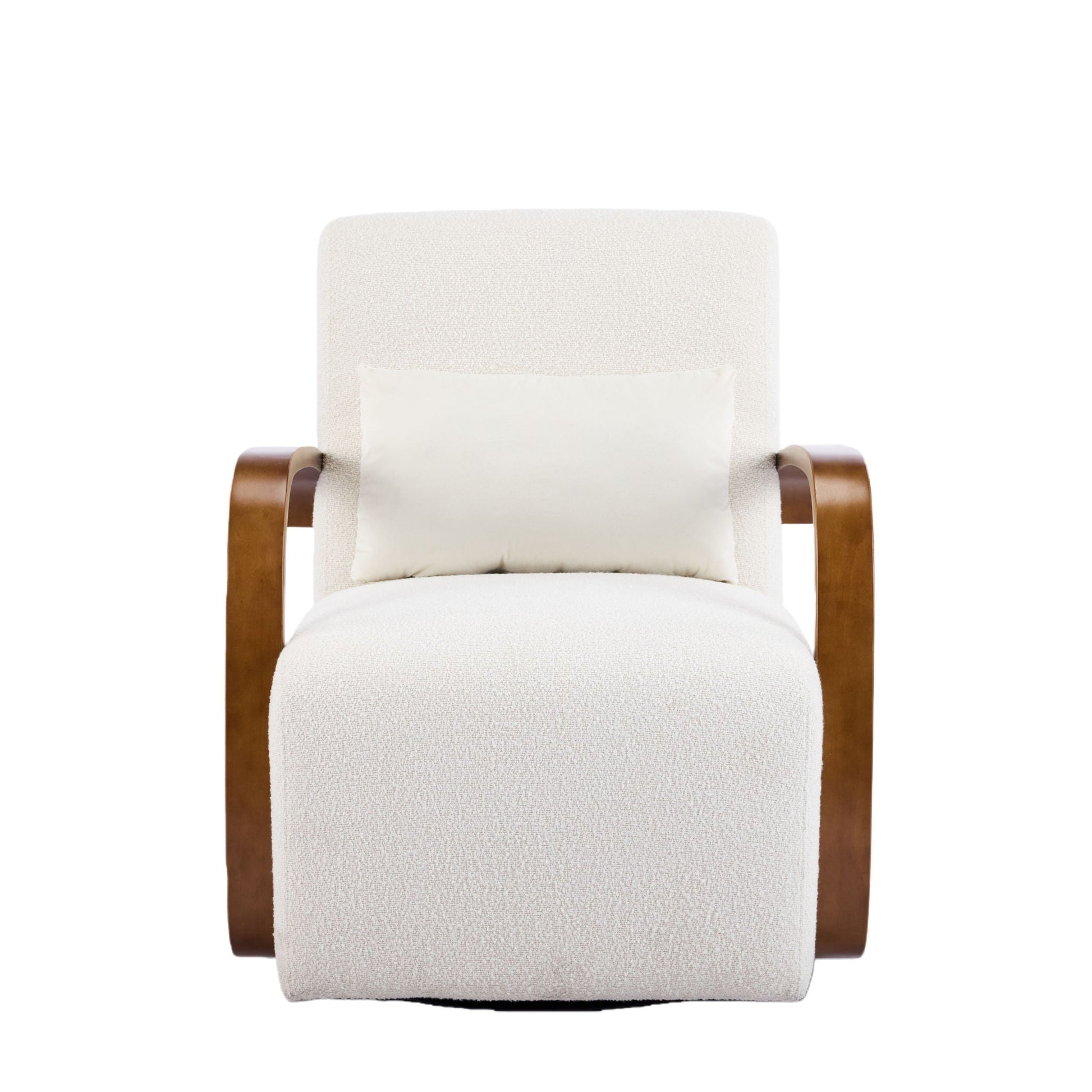360° Swivel Accent Chair beige upholstery with wooden curved arms by HouseOfZazla on Tampa Home & Garden Store