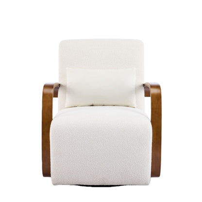 360° Swivel Accent Chair beige upholstery with wooden curved arms by HouseOfZazla on Tampa Home & Garden Store