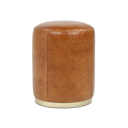 Brown leather round storage ottoman stool with brass base by HouseOfZazla on Tampa Home & Garden Store