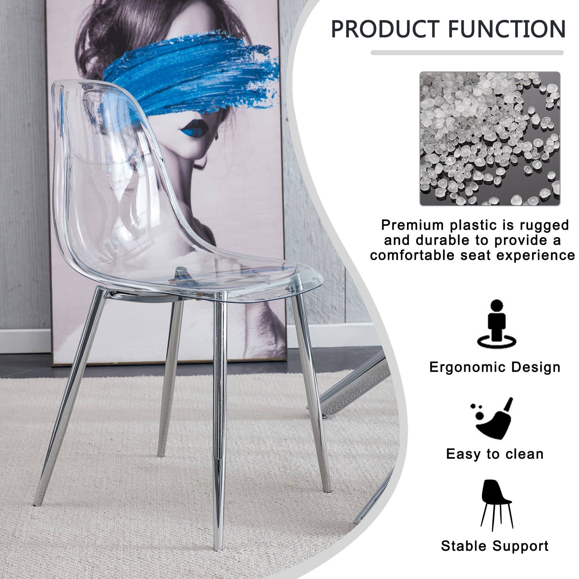 Modern Minimalist Transparent Dining Chair, clear acrylic seat with chrome legs, 6-piece set on Tampa Home & Garden Store