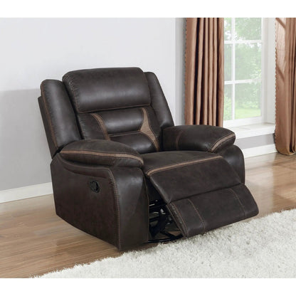 Brazelton Swivel Glider Recliner in dark brown leather with contrast stitching on Tampa Home & Garden Store
