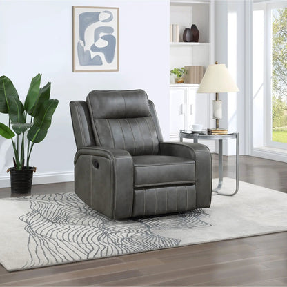 Forrest gray tufted recliner chair by Unique Piece Furniture in a bright living room on Tampa Home & Garden Store