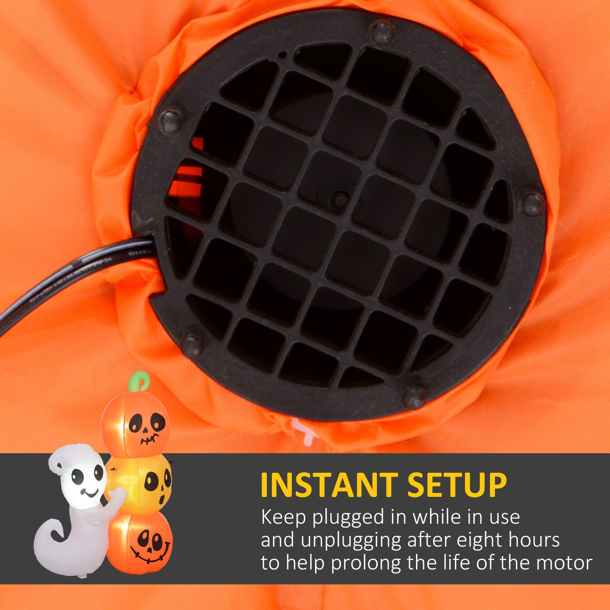 5-Foot Illuminated Halloween Ghost and Pumpkin Inflatable with orange fabric and black circular base on Tampa Home & Garden Store