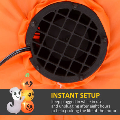 5-Foot Illuminated Halloween Ghost and Pumpkin Inflatable with orange fabric and black circular base on Tampa Home & Garden Store