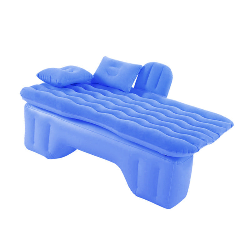 Blue inflatable car travel mattress with wavy top surface and two pillow cushions on Tampa Home & Garden Store